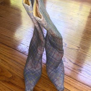 WORN JIMMY CHOO PURPLE PLAID HEELED BOOTS SIZE 37.5